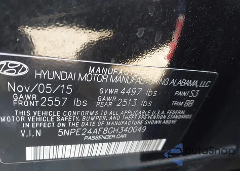 2016 Hyundai Sonata Se из США, поврежденный, VIN 5NPE24AF8GH340049